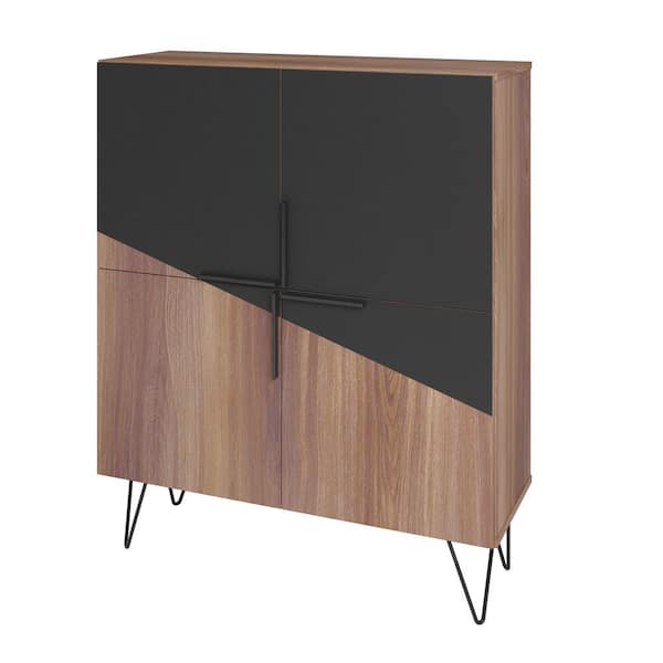 Manhattan Comfort Beekman 43.7 in. Brown and Black 4-Shelf Low Cabinet