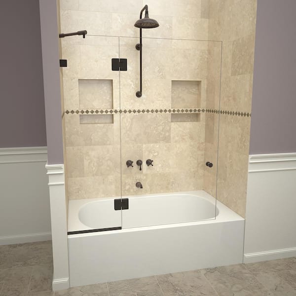 Redi Screen 2000V Series 45 in. W x 60 in. H Semi-Frameless Fixed Tub Door with Swing Panel in Oil Rubbed Bronze and Clear Glass
