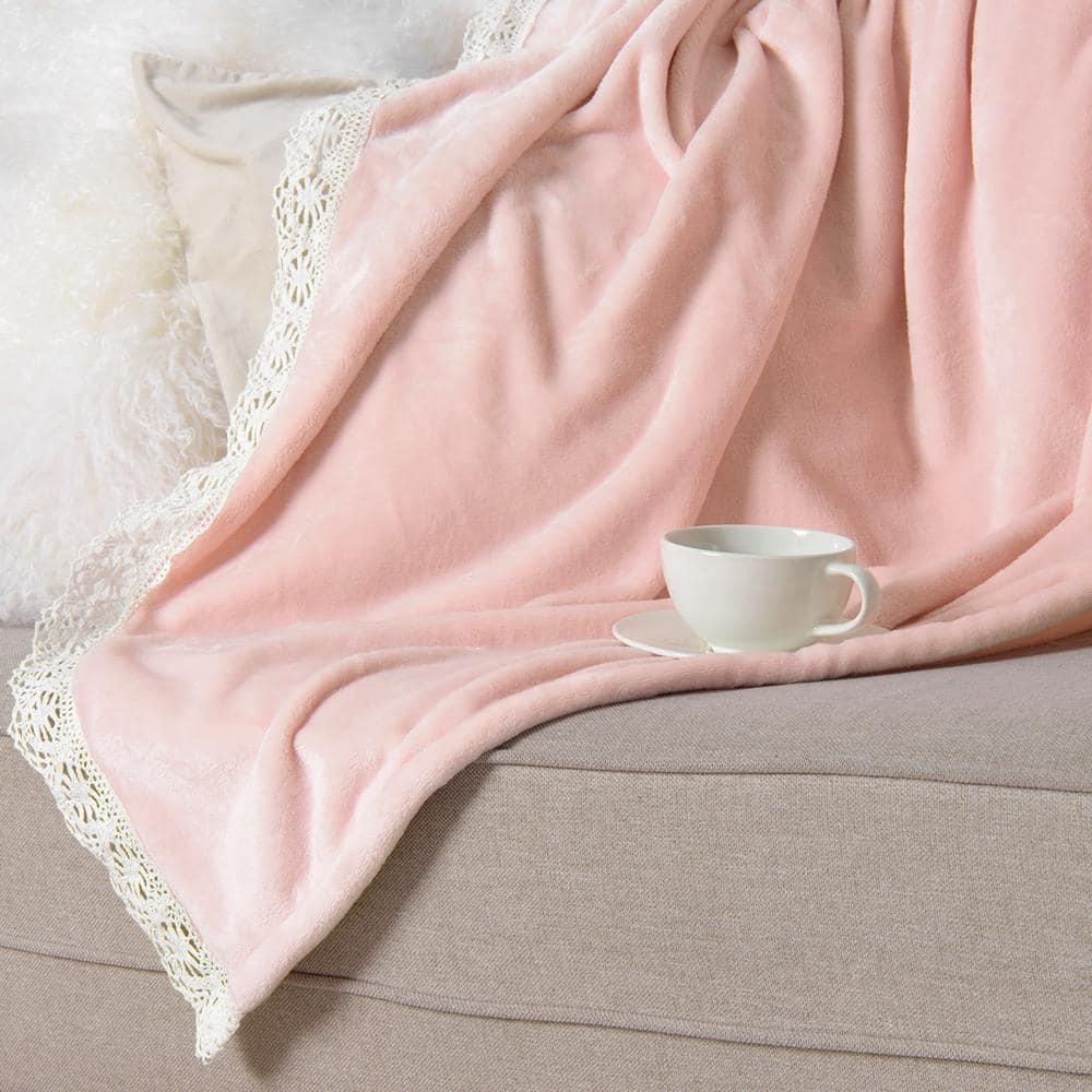 Best Home Fashion Dusty Dusty Pink Romantic Lace Throw Blanket Throw Lace 29x60 Dustypink The Home Depot