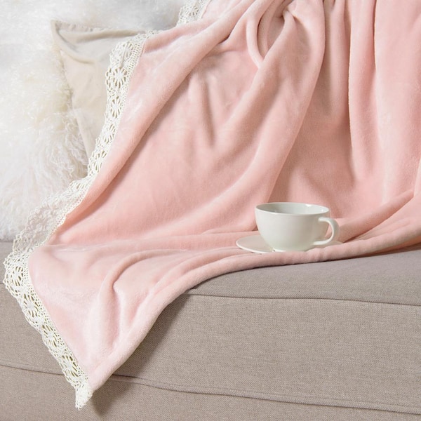 Best Home Fashion Dusty Dusty Pink Romantic Lace Throw Blanket