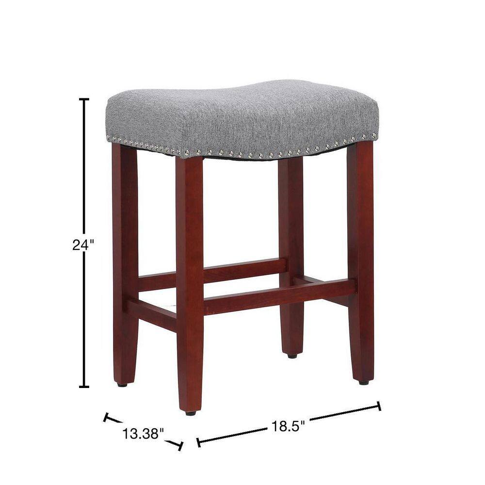 Antique Gray 24" Wood Saddle Style Backless Bar Stool