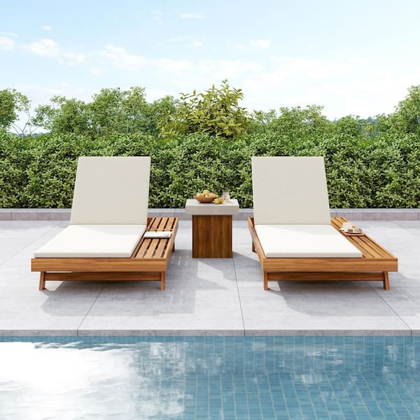 Teak Outdoor Chaise Lounge Set, Space Available On One Side Acacia