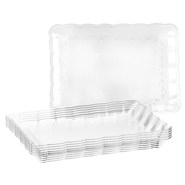13 in. Clear Plastic Rectangular Party Serving Trays and Platters, Heavy Duty Disposable Trays (Set of 6)