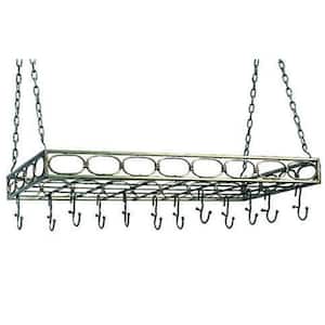 36 in. x 17.75 in. x 3.25 in. Antique Pewter Style Finish Rectangular Pot Rack with 16 Hooks