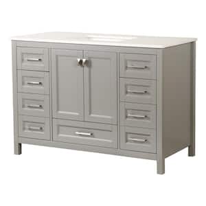 48 in. W x 22.2 in. D x 36.6 in. H Fully Assembled Single Sink Freestanding Bath Vanity in Gray with White Marble Top