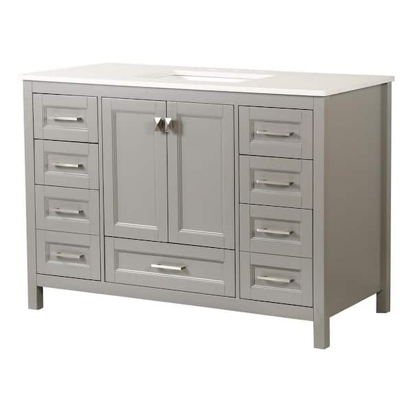 FAMYYT 48 in. W x 22.2 in. D x 36.6 in. H Fully Assembled Single Sink Freestanding Bath Vanity in Gray with White Marble Top