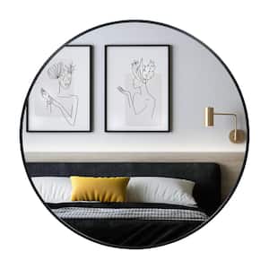 32 in. W x 32 in. H Lightweight Aluminum Round Metallic Black Wall Mirror- Contemporary Thin Profile