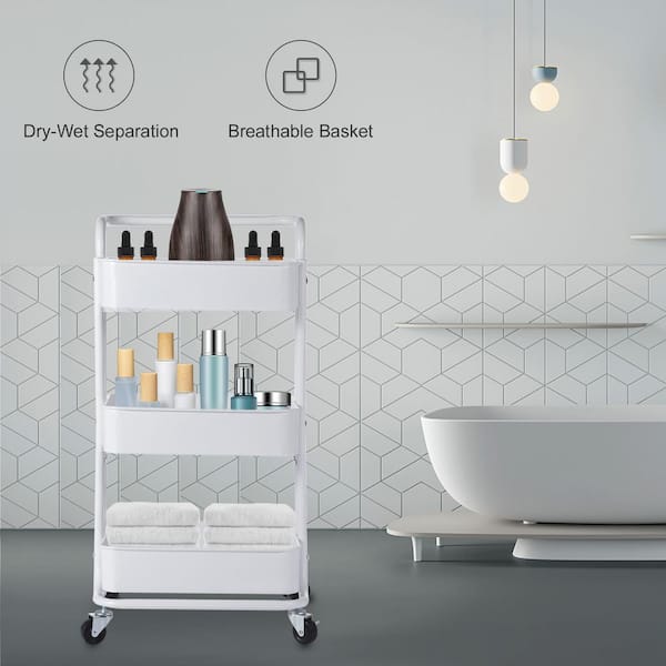 Waterproof Bathroom Storage Rack With Trolley Cart 2/3/4 - Temu