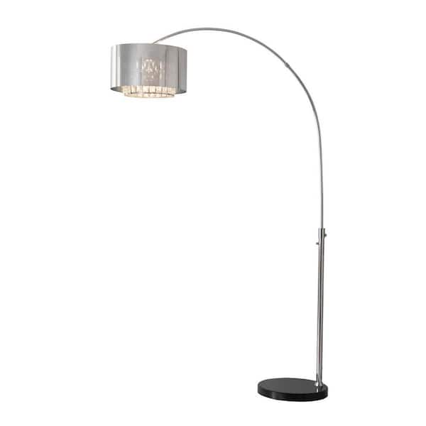 NOVA of California Marilyn 94 in. Matte Black Arc Lamp with Crystal Glass Shade Dimmable Floor Lamp for Living Room, Office & Study Room