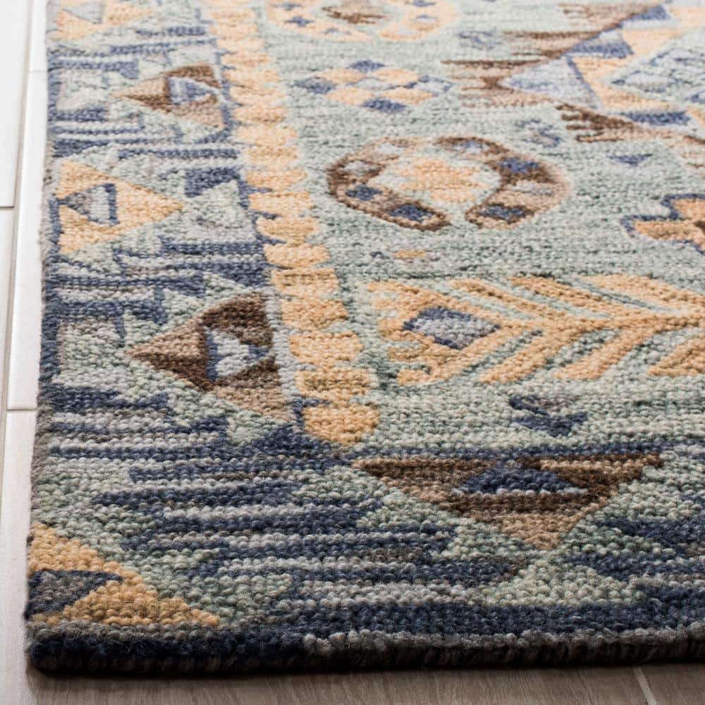 Handmade Tufted Woolen Floral Area Rug, Blue/Beige, 8' x 10'
