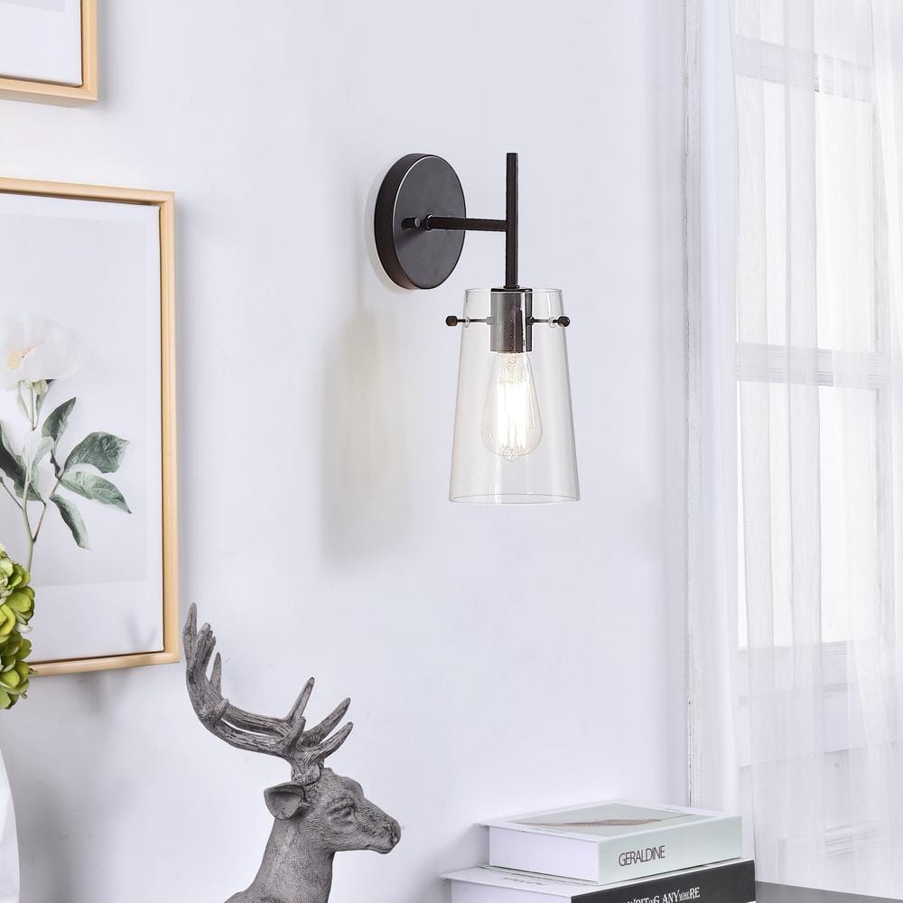 Bronze and Black Cone Glass Shade Wall Sconce