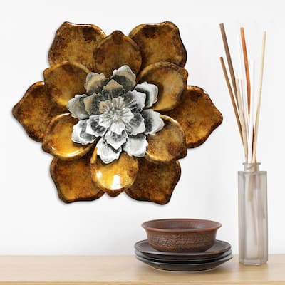 Metal Wall Decor 39 in. x 20 in. Golden Ginkgo Leaf Wall Hanging Decor with Frame Large