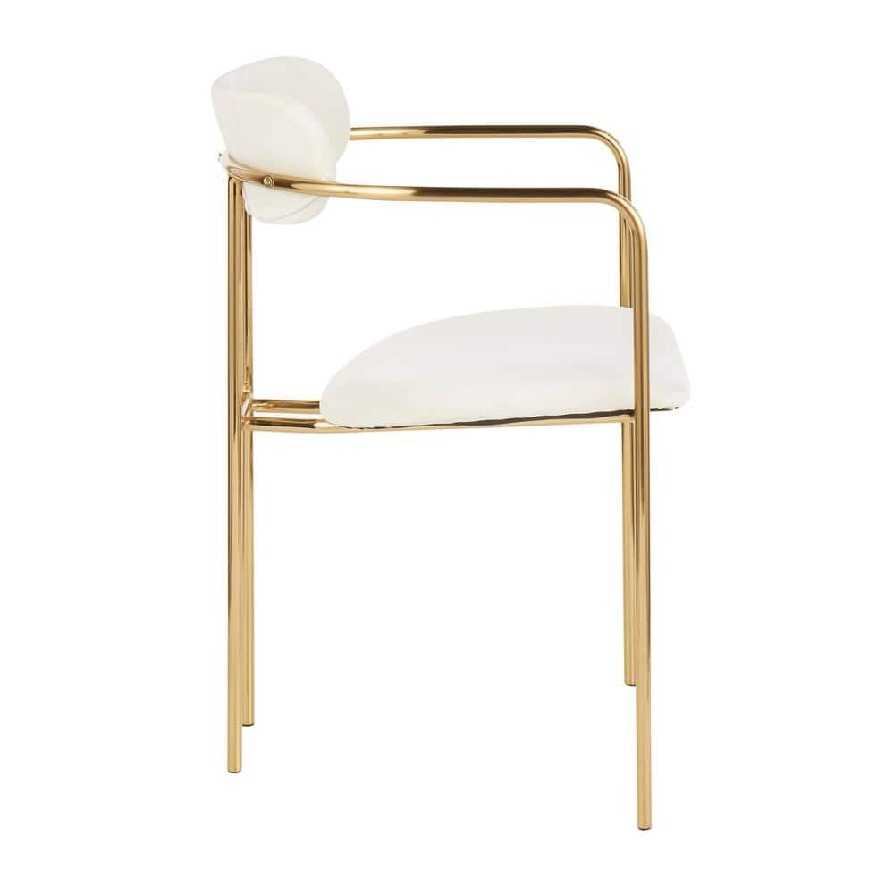 Cream Velvet Upholstered Arm Chair with Metal Frame