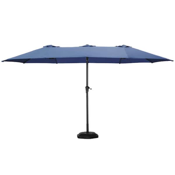 OVASTLKUY 15 ft. 3 Top Patio Outdoor Market Umbrella with Crank in Navy Blue with Base