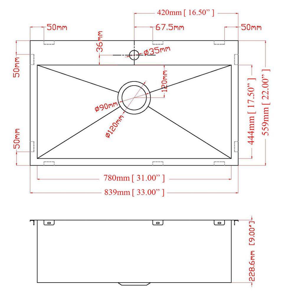 33" Brushed Stainless Steel Single Bowl Drop-In Kitchen Sink with Faucet