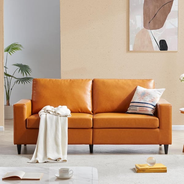 Harper Bright Designs Nobles 75 2 In Yellow Faux Leather Seat Sofa With Thick Cushions Wf212759aad Yellow Faux Leather 2 Seat Sofa, Acrylic Paint For Faux Leather Sofa