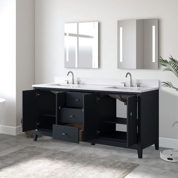 72 in. W Double Sink Freestanding Vintage Spruce Blue Bath Vanity Cabinet with Ariston White Engineered Marble Top