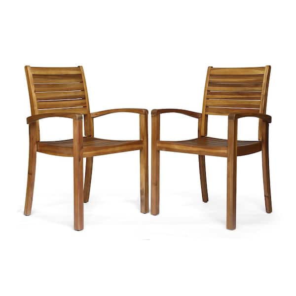Miguel Teak Brown Wood Outdoor Patio Dining Chairs (Set of 2)