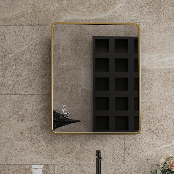 Aosspy 24 in. W x 30 in. H Medium Rectangular Gold Aluminum Alloy Framed Recessed/Surface Mount Medicine Cabinet with Mirror