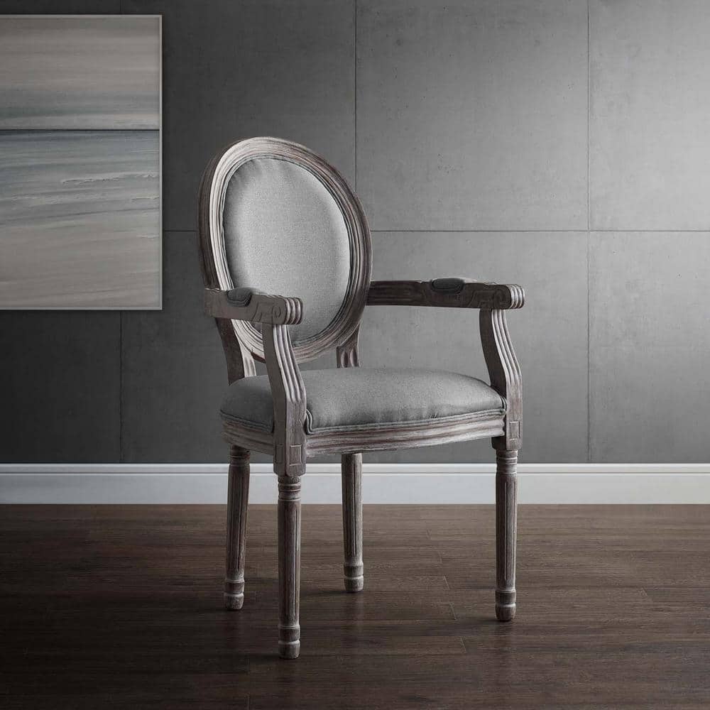 Light Gray Upholstered Wood Arm Chair with High Back