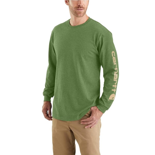 Carhartt Men's 3 X-Large Arborvitae Heather Cotton/Polyster Loose Fit Heavy-Weight Long-Sleeve Logo Sleeve Graphic T-Shirt