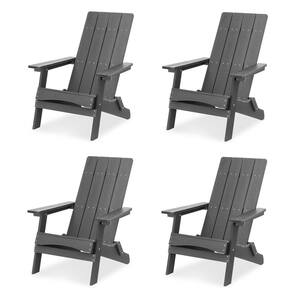 Dark Gray Plastic Modern Folding Adirondack Outdoor Chair, Patio Chairs (Set of 4)
