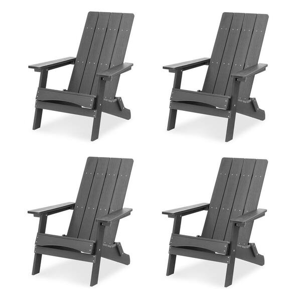 LUE BONA Dark Gray Plastic Modern Folding Adirondack Outdoor Chair, Patio Chairs (Set of 4)