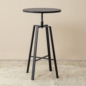 42 in. H Industrial Modern Adjustable Round Bar Table with Oak Veneer Top and Black Steel Base