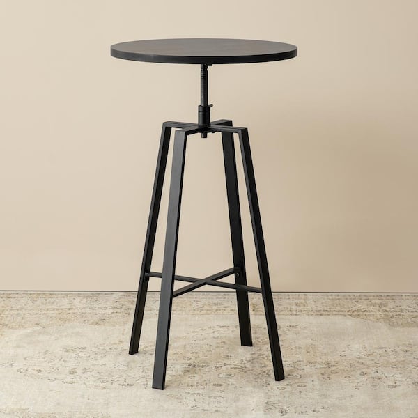 Glitzhome 42 in. H Industrial Modern Adjustable Round Bar Table with Oak Veneer Top and Black Steel Base