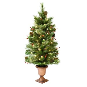 3.5 ft. Pre-lit Artificial Christmas Tree with 50 Warm Lights, Pinecones and Berries