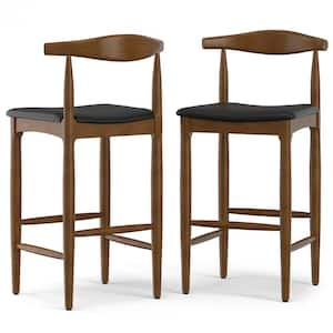 Molly Mid Century Modern 29 in. Wood Bar Stool in Black Vegan Faux Leather, Fully Assembled