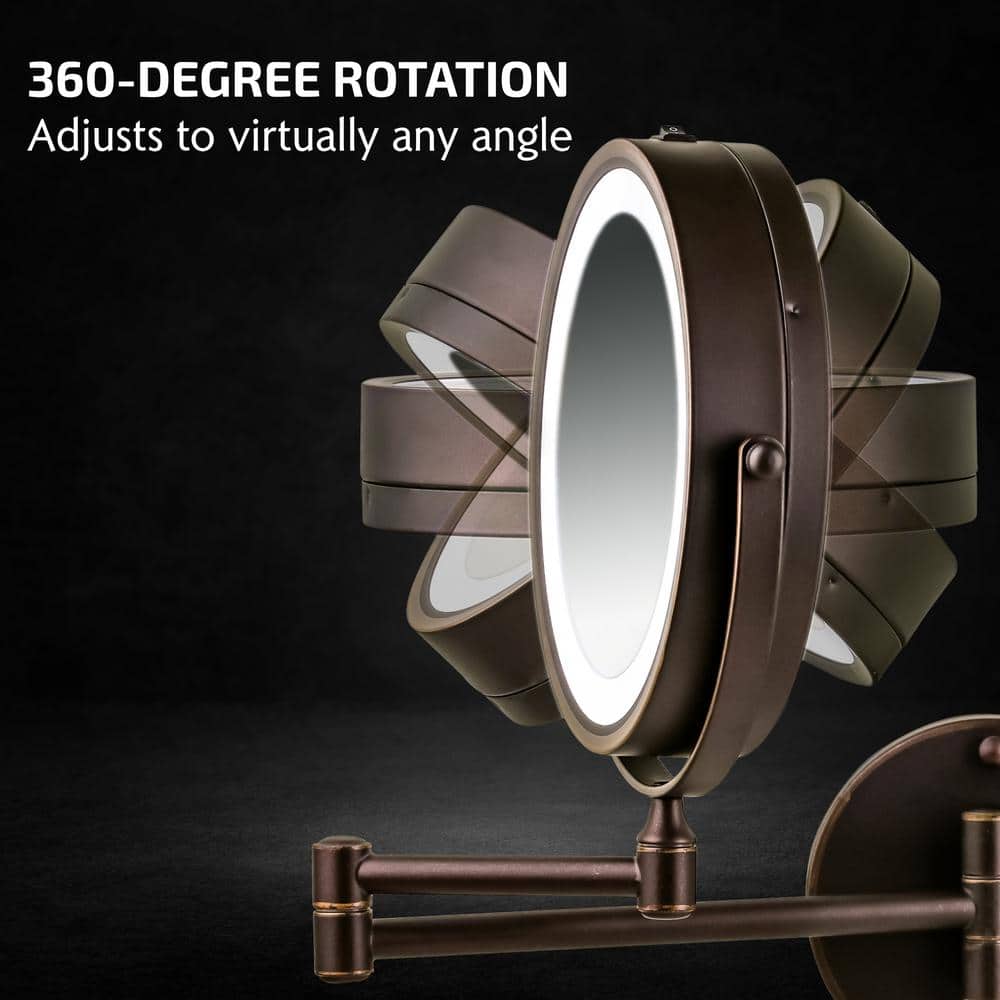 Small Round Antique Bronze Lighted Tilting Casual Mirror (11.6 in. H x 1.4 in. W)               ** Bronze**