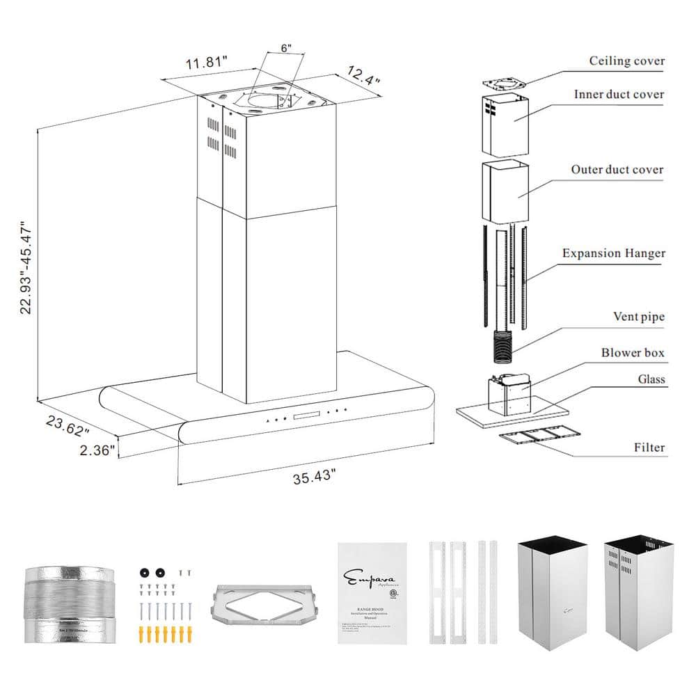 36-Inch Stainless Steel Convertible Wall Range Hood with LED Lights