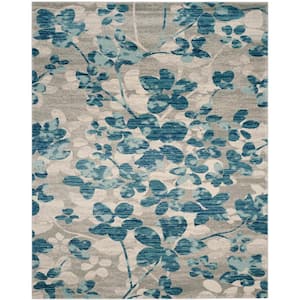 Evoke Gray/Light Blue 10 ft. x 14 ft. Floral Area Rug