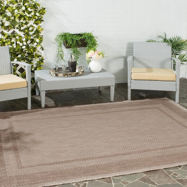 Courtyard Beige/Brown 4 ft. x 6 ft. Striped Indoor/Outdoor Patio  Area Rug