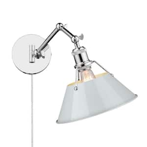 Orwell 10 in. 1-Light Chrome and Dusky Blue Plug-In or Hardwired Swing Arm with 120 in. Cord for Bedroom and Foyer