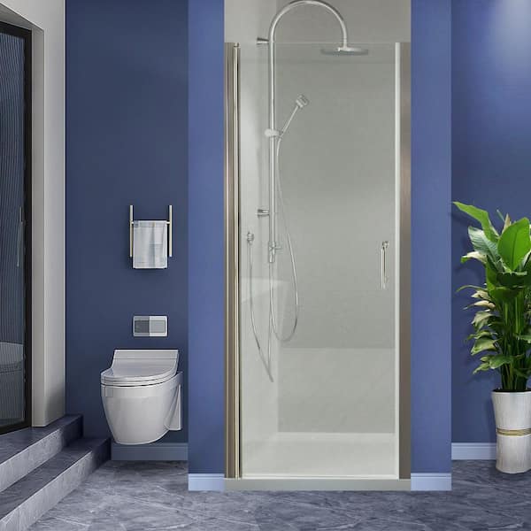 Lonni 32-33.5 in. W x 72 in. H Brushed Nickel Frameless Pivot Shower Door with 1/4 in Thick Clear Tempered Glass