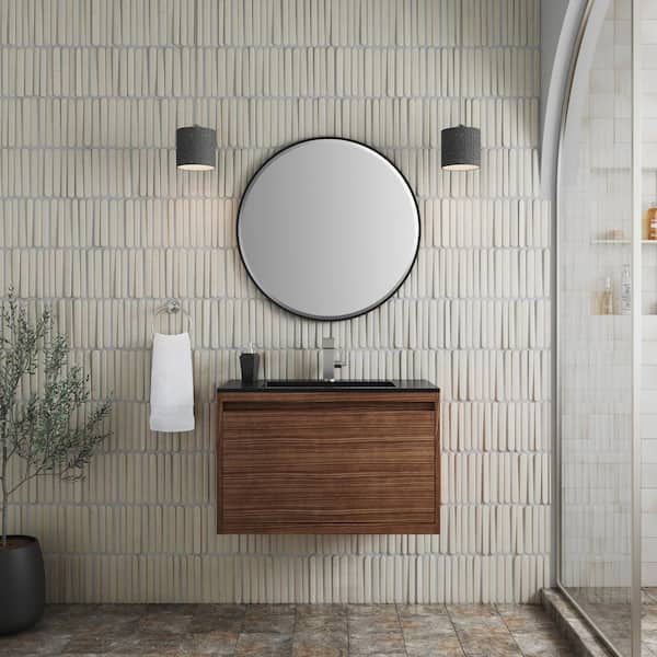 Mantova 31.5 in. W x 18.1 in. D x 20.6 in. H Single Bathroom Vanity Mid-Century Walnut and Charcoal Black Top