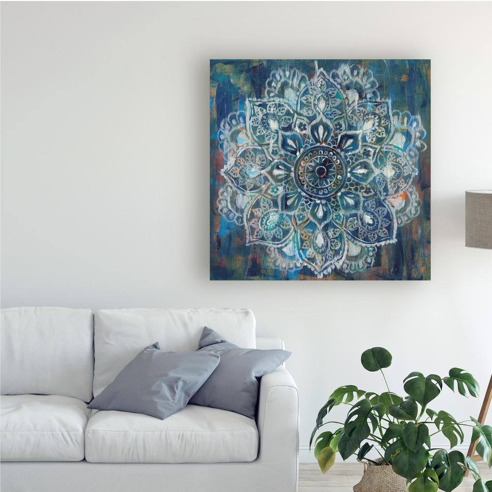Blue and White Mandala Abstract Canvas Art 14x14
