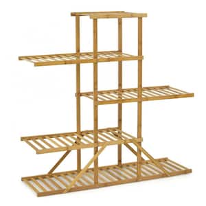 Indoor/Outdoor Natural Wood Plant Stand 10 Potted Plant Shelf Display Holder (5-Tier)