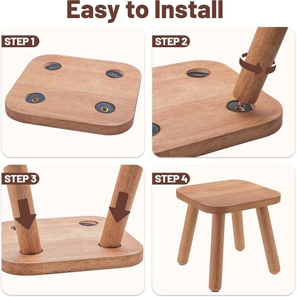 Wooden 1 Step Stool with Four Assembled Legs Non-Slip Pads Walnut
