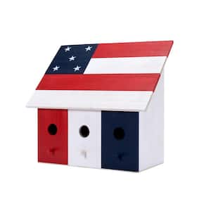Wooden American Flag Small to Medium Size 3-Entrance Bird House