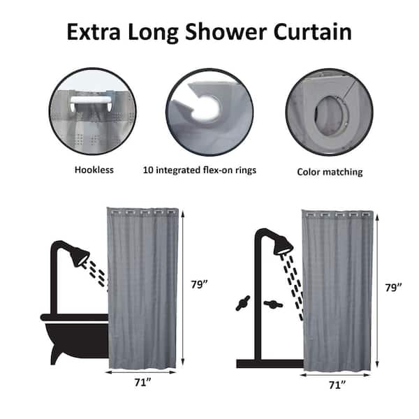 NEW DIAMOND PATTERNED POLYESTER LONG SHOWER CURTAIN WITH HOOKS 180CM X 200CM 