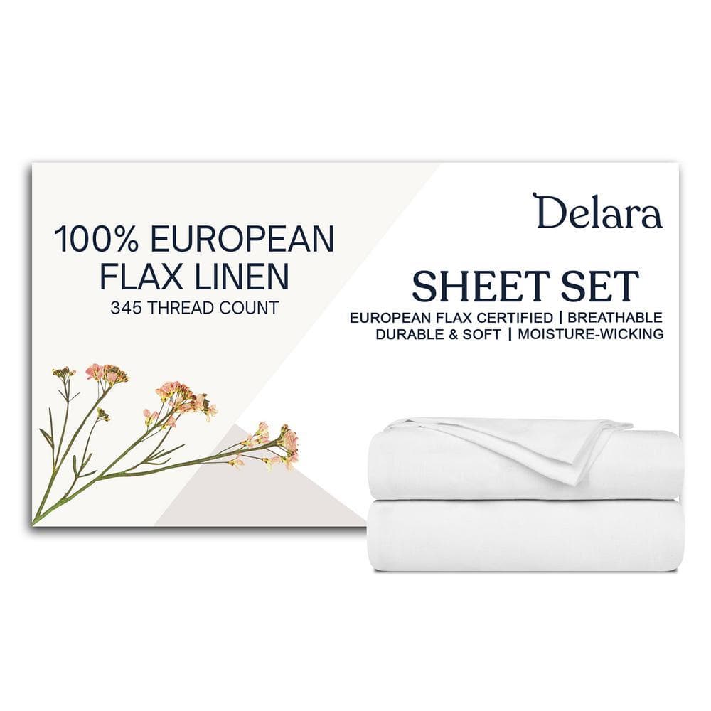 Delara 4-Piece Set White Solid Color 100% European Flex Linen, Full ...