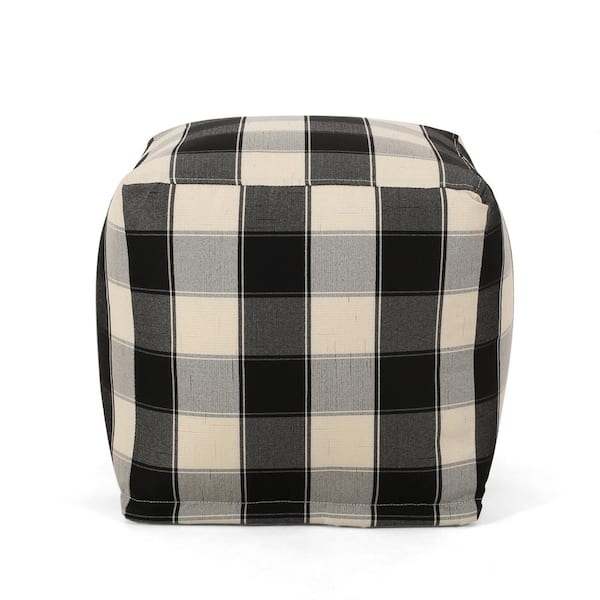 Noble House Konnor Ivory and Black Pattern Fabric Cube Pouf
