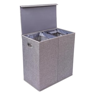 Grey Double Linen Laundry Hamper with Lid and Removable Liners