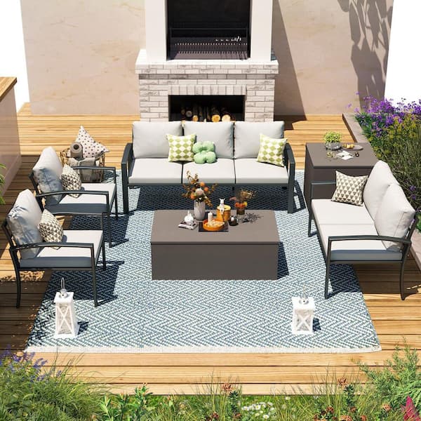 Sudzendf 6-Piece Wicker Outdoor Conversation Patio Furniture Set with Gray Cushions