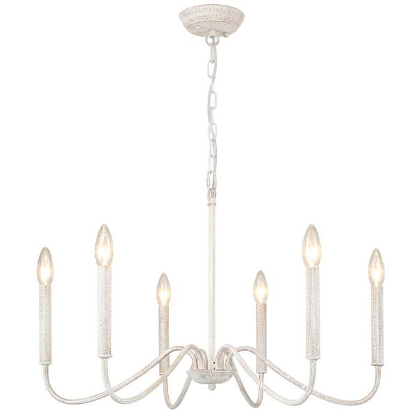 LWYTJO Clerise 6-Light Distressed White Classic Candle Style Chandelier for Living Room Kitchen Island Dining Room Foyer
