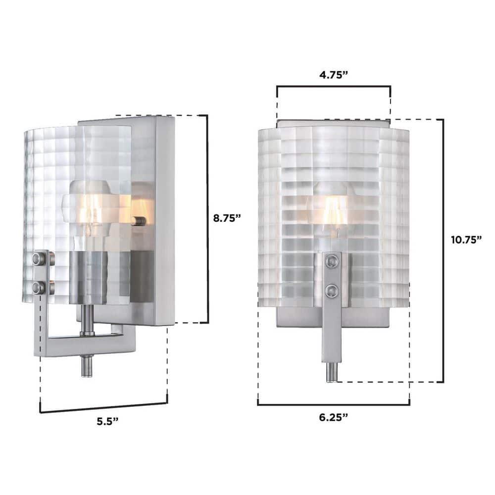 Brushed Nickel Wall Sconce with Clear Waffle Glass
