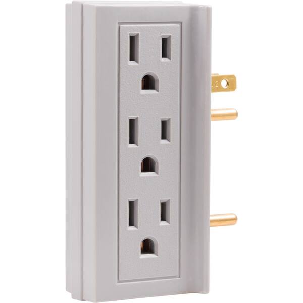 GE 6-Outlet Grounded Side Access Wall Adapter Tap Gray